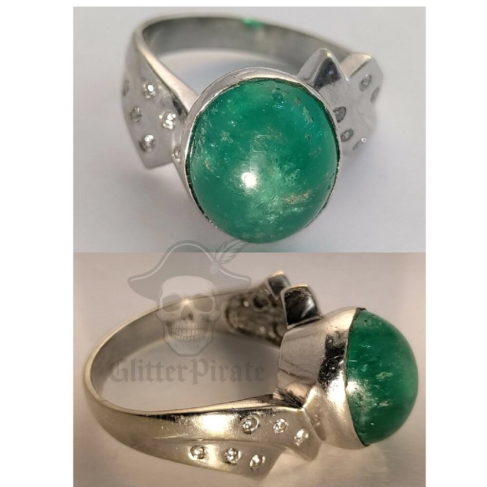 14k White Gold 5+ct Columbian Emerald Diamond Ring - Picture 2 of 8